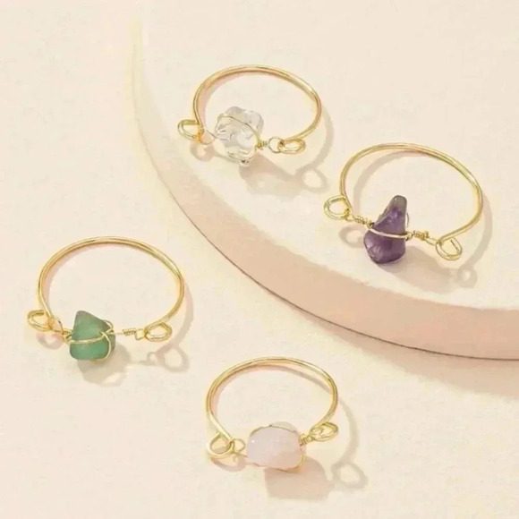 Unique Boho Gypsy Crystal Gemstone Gold Ring Set - Picture 2 of 4